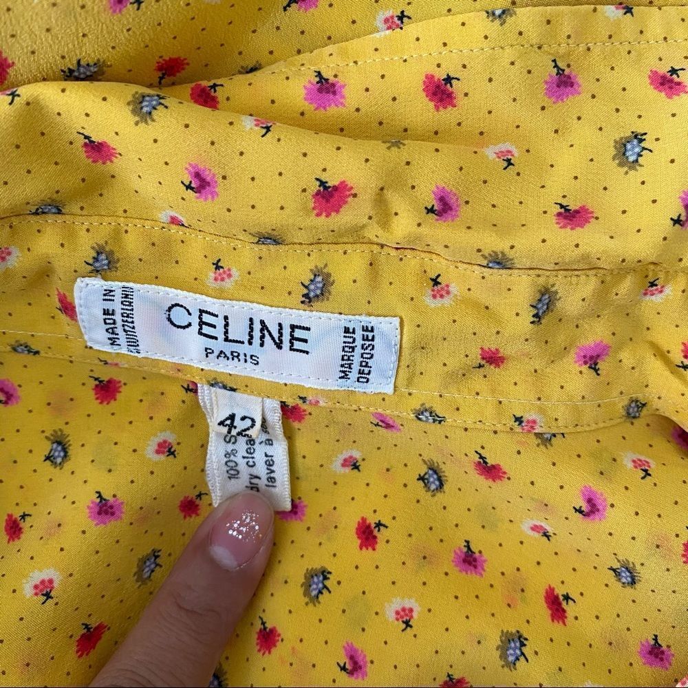 Celine Paris Vintage Yellow Silk Floral Blouse M - Picture 11 of 11